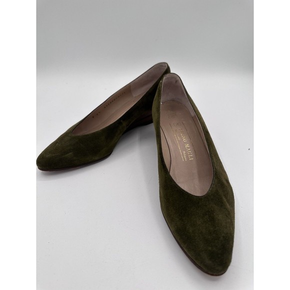 Vintage Bruno Magli Italy  Women’s Wedge Green Suede Shoe Sz 6.5 - Picture 2 of 7